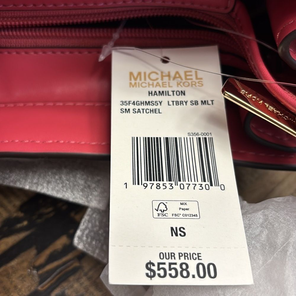 NWT Michael Kors Small Hamilton Colorblock Crossbody Satchel Pink Multi - Picture 9 of 13